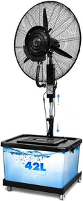 Brumisateur Ventilateurs sur pied, 42 L, 75 cm, Blanc, De Terrasse Extérieur Sur Pied, Ventilateur Industriel Avec Roulettes