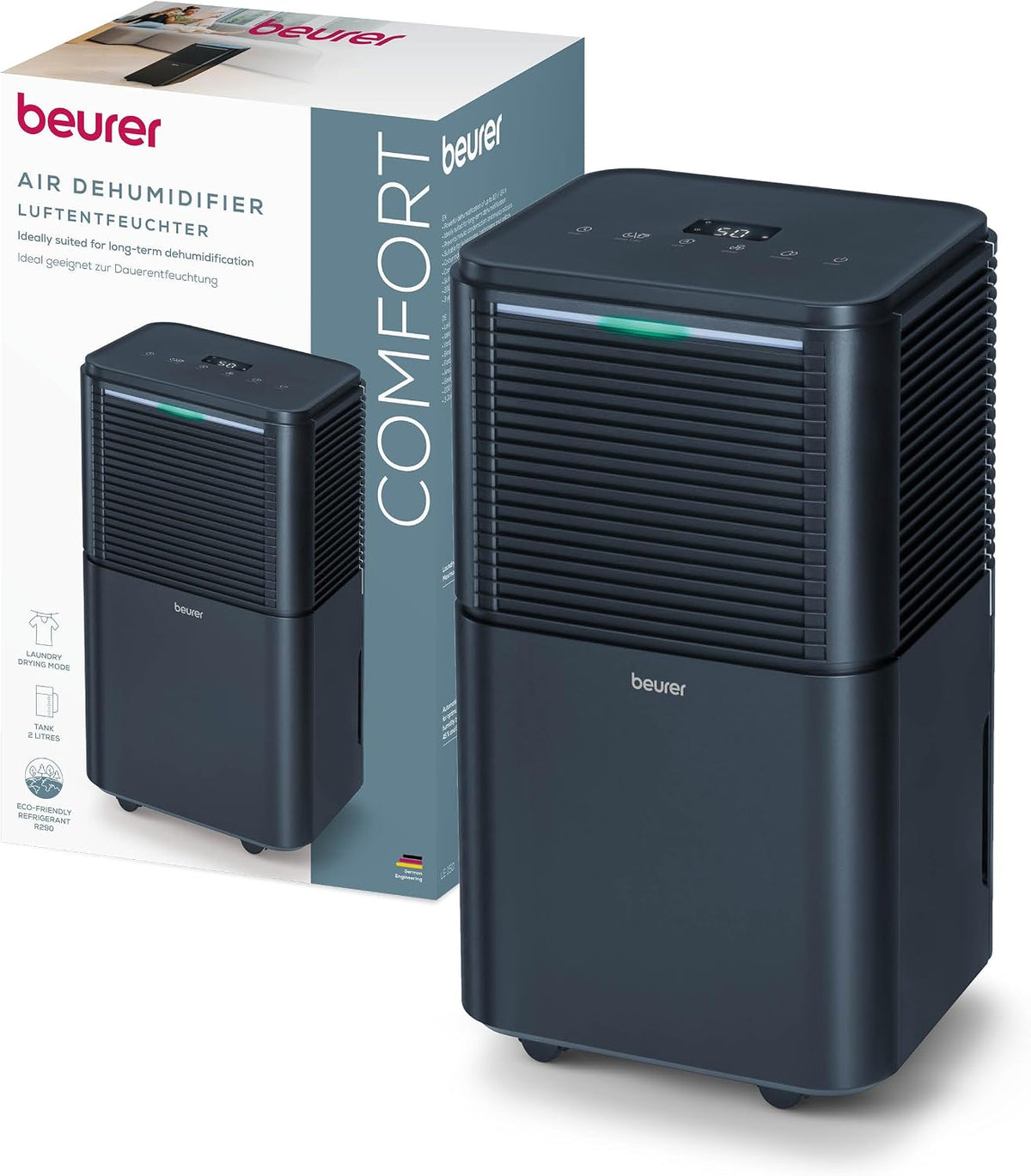 Beurer déshumidificateur, 20l, Blanc, électrique, mode automatique, idéal pour déshumidification permanente