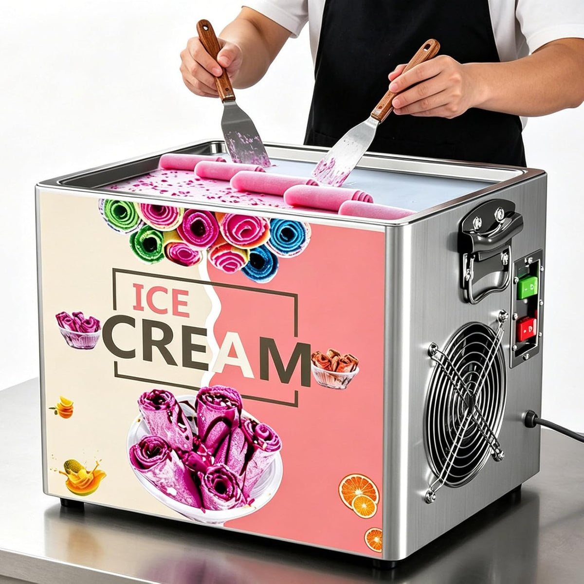 AETEREOS sorbetière, 330 W, 30 X 24 X 1.5 Cm, Acier inoxydable de qualité alimentaire, Argenté, Machine à Glace Roulée