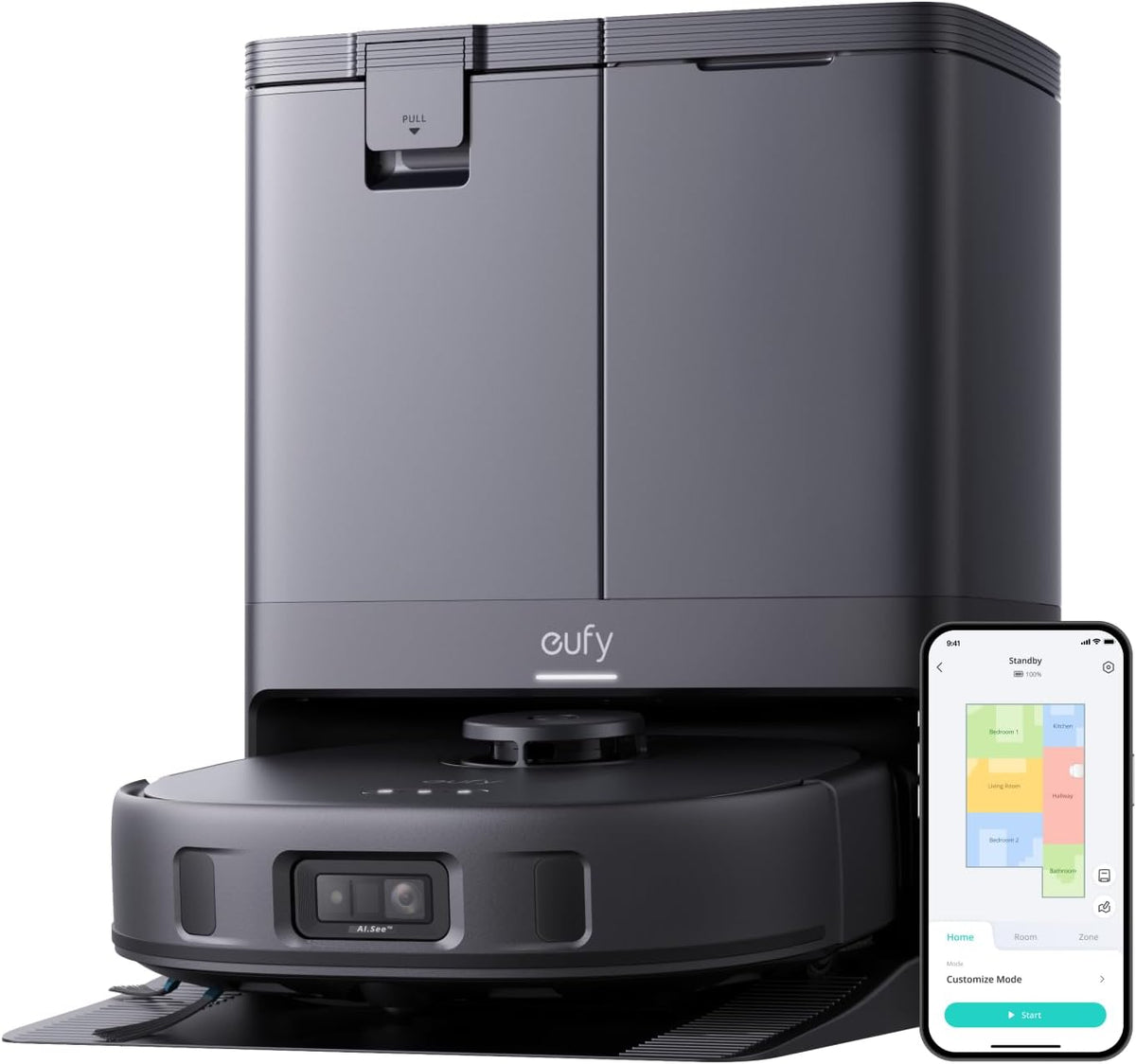 eufy robot aspirateur, Noir, Laveur Omni X10 Pro, 8 000 Pa, lavage et séchage automatique des patins de nettoyage