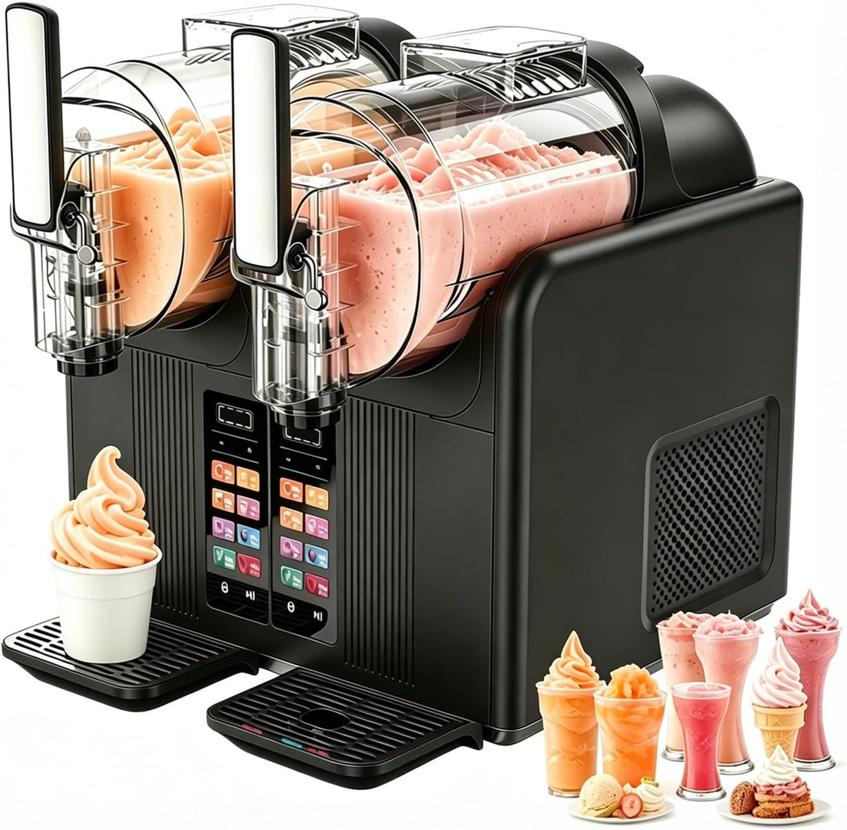 JIYINGHUI sorbetière, Noir, Machine à Granita Et 2 En 1, 7 Programmes Prédéfinis, Double Réservoir, Margaritas