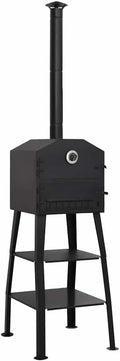 ZXQVLMRS four à pizza, Argenté/Noir, d'extérieur avec 2 briques réfractaires pour charbon de bois, jardin en acier avec thermomètre