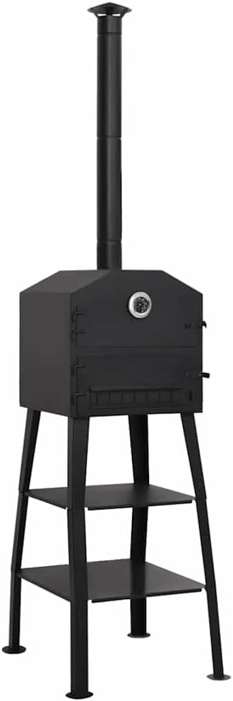 ZXQVLMRS four à pizza, Argenté/Noir, d'extérieur avec 2 briques réfractaires pour charbon de bois, jardin en acier avec thermomètre