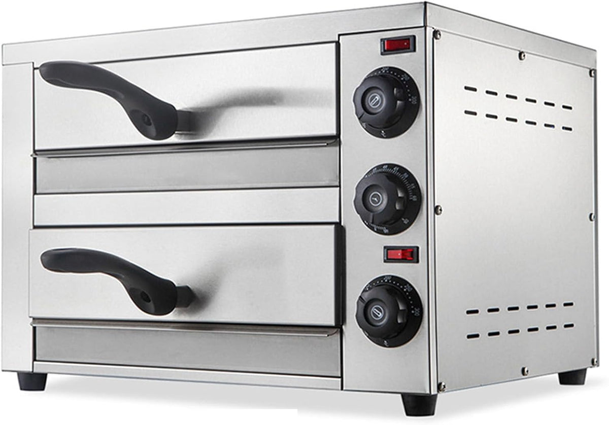 WOTZOV four à pizza, 12 Pouces, 16 Pouces, Argenté, Double Professionnel et en Acier Inoxydable, Four électrique de comptoir pour Pizzas et Snacks
