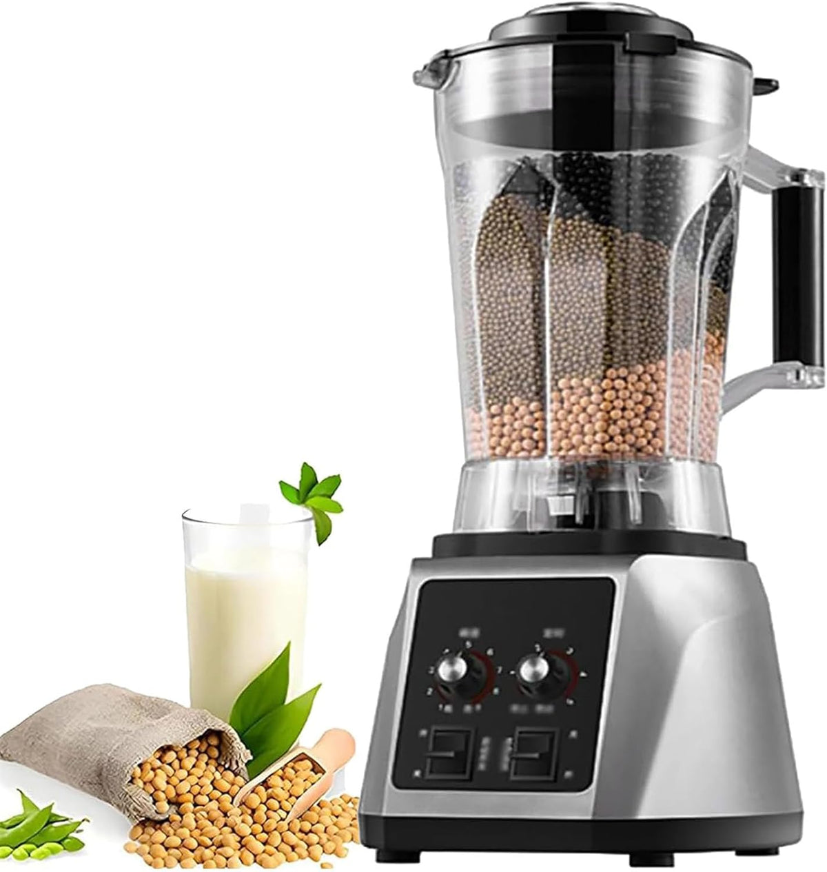 blender, 6 L, 2200 W, 2200 W, 6 L, 48000 RPM, Noir, Commercial, Machine à Lait de Soja, et 8 Lames, Contrôle à 9 Niveaux