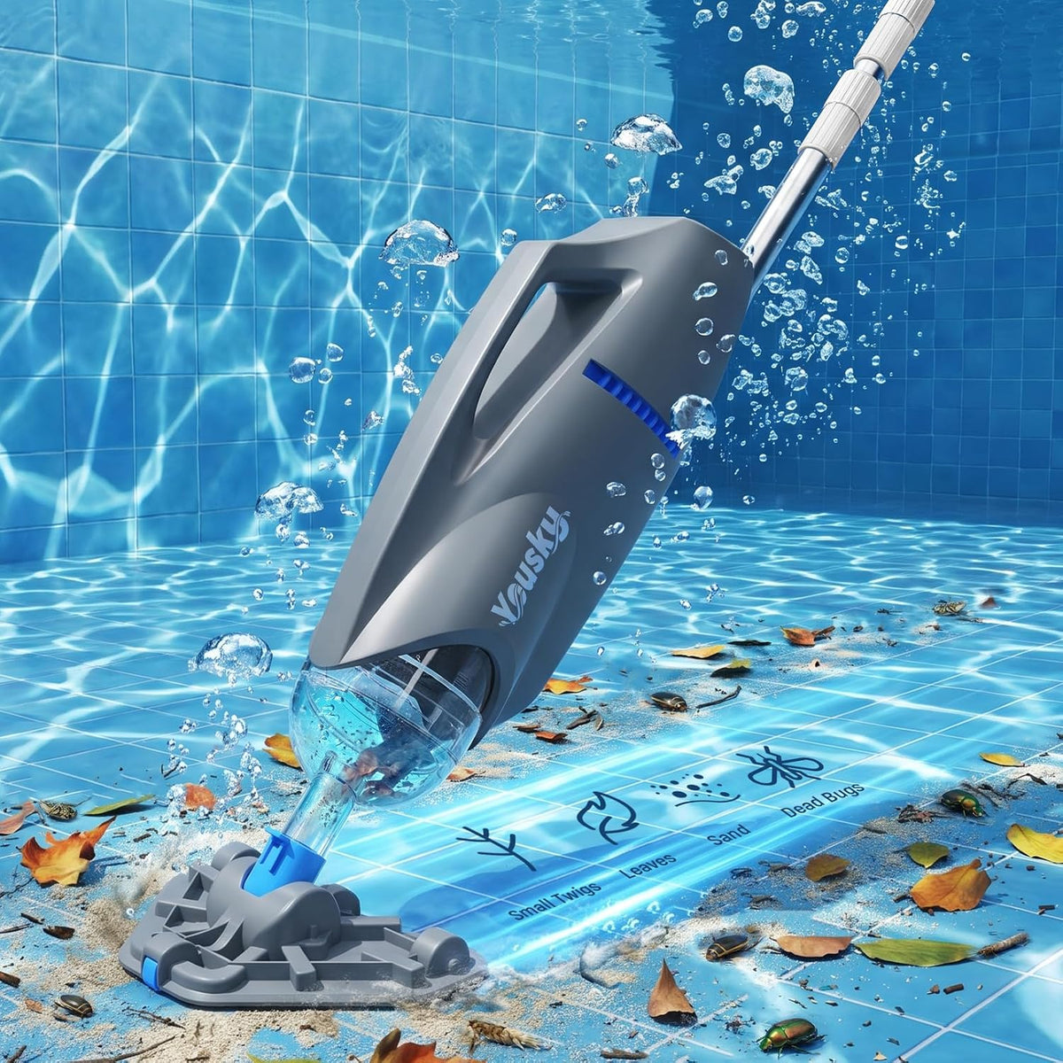 Yousky Aspirateurs à main, Noir, Vako H10 Aspirateur de piscine à main sans fil, aspiration forte de 18, autonomie de 45 minutes