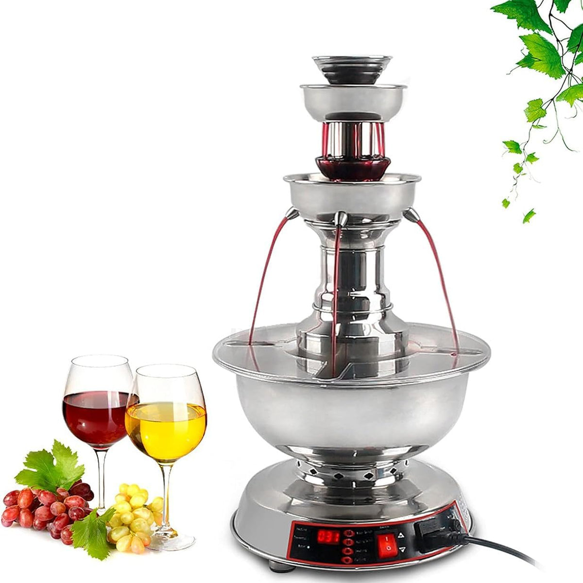 CYMYYDS Fontaines et fondues chocolat, 120 W, 110 V/220 V., 3.5 L, Argent, Machine à Fontaine à Boissons/Champagne à 3 Niveaux
