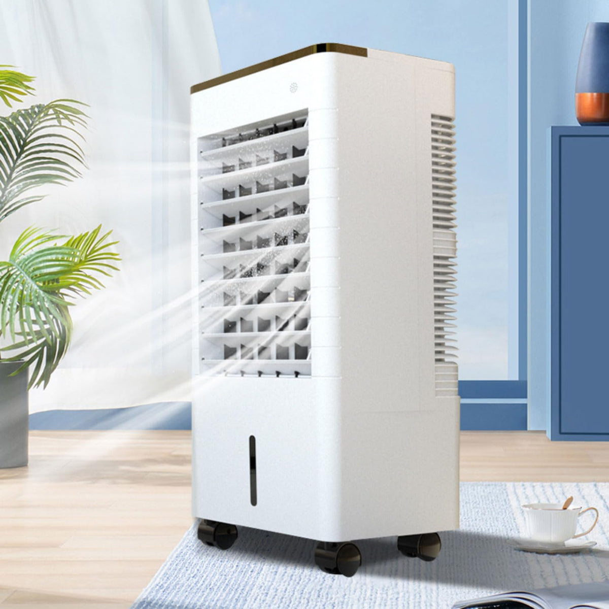 Refroidisseur fontaine à eau, Blanc, d'air par évaporation avec grand réservoir d'eau, ventilateur de refroidissement avec minuterie 12 h