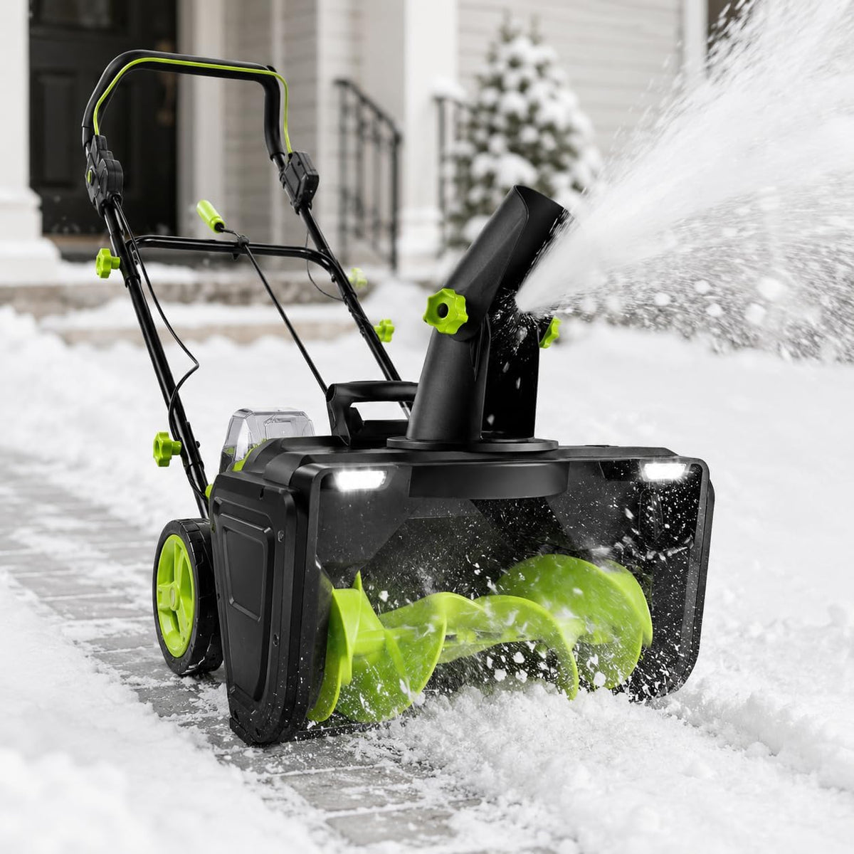 Aredwhiterui fraise à neige, 3500 W, 40 V, 50 cm, 7,6 m, Noir, Souffleur À Neige Amélioré, Déneigeuse Électrique Sans Fil Avec LED 2Batt