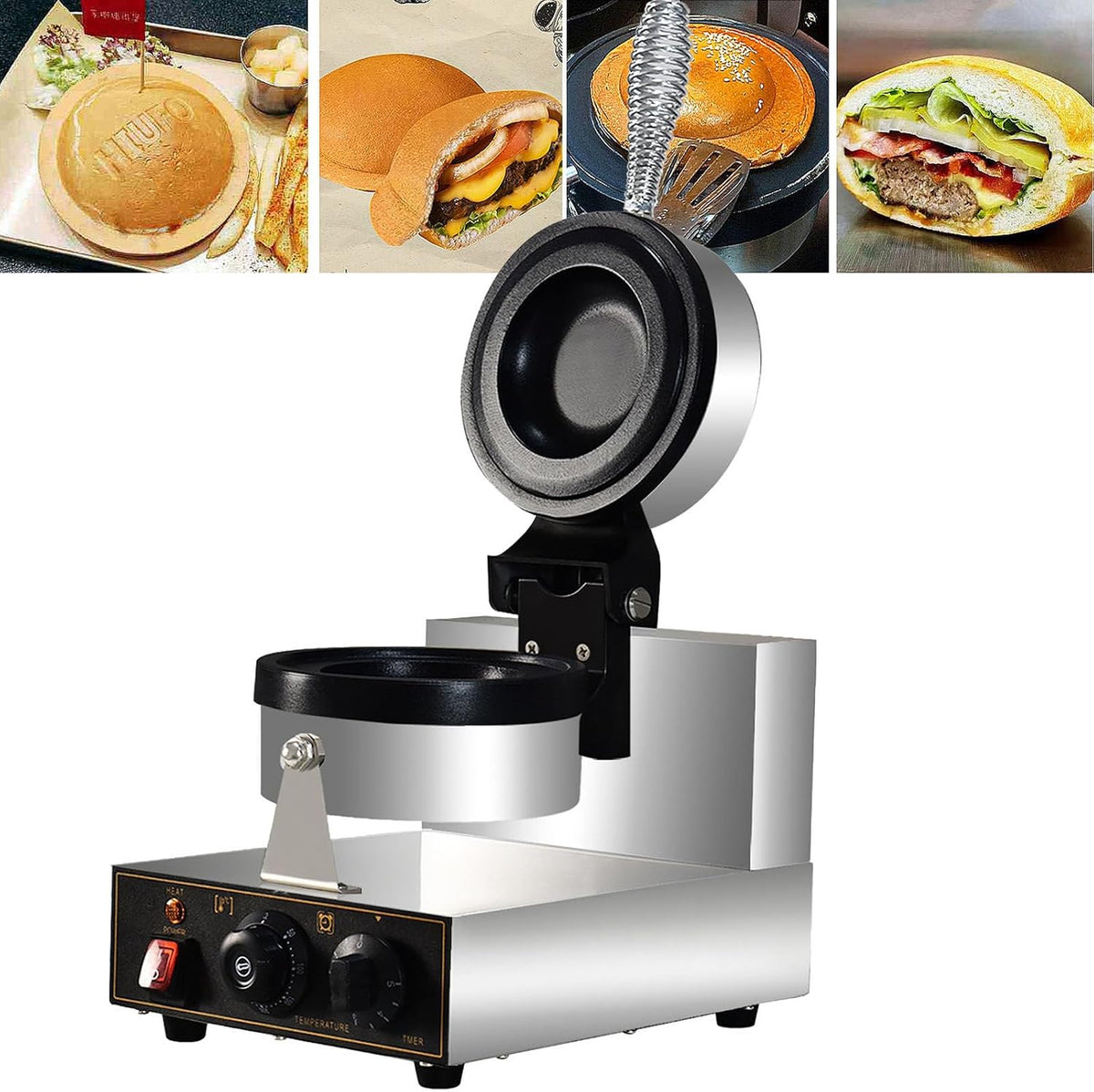 ylpddmm gaufrier, 1200 W, 110 V/220 V, Argenté, Hamburger UFO Burger MachineTempérature Constante Double Face