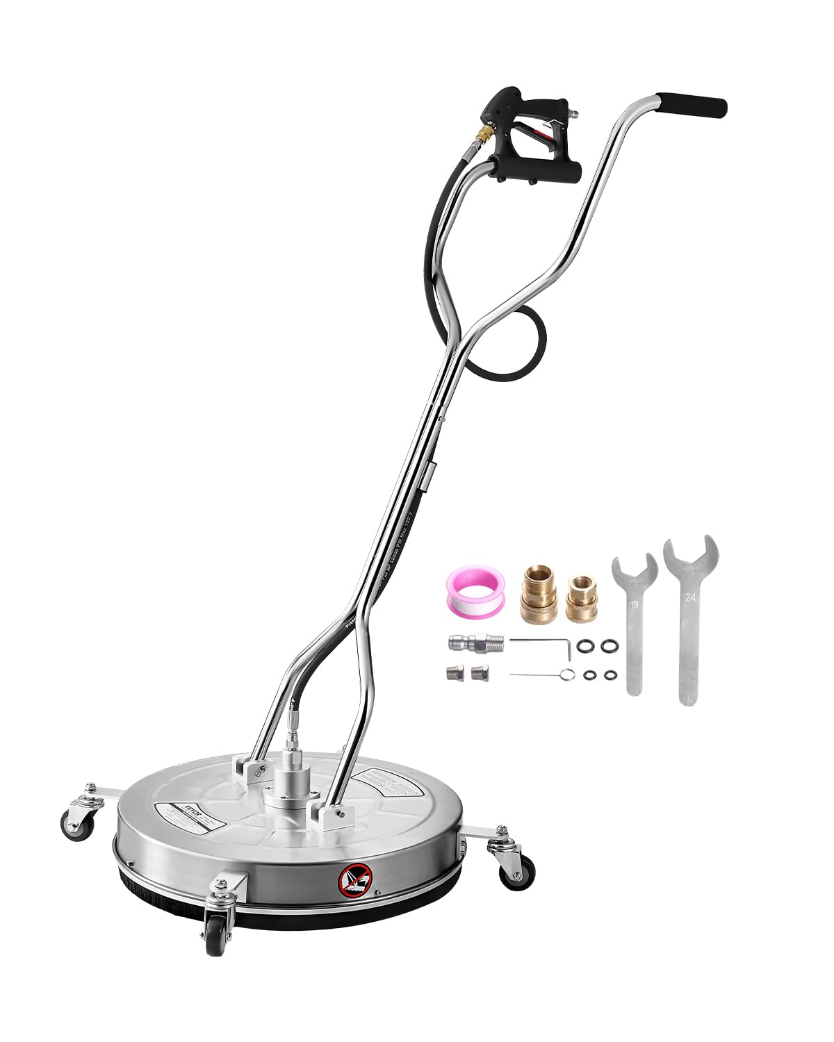 VEVOR nettoyeur haute pression, 612 mm, 276 bar, 0,95 cm, Argenté, Nettoyeur de surface, accessoire nettoyeur sol en acier inox avec 4 roues