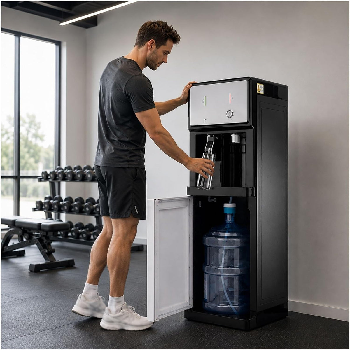 Distributeur fontaine à eau, 30 × 30 × 103 cm (11,8 × 11,8 × 40,6 pouces), Noir, d'eau Chargement Bas pour Salle de Sport et Studio
