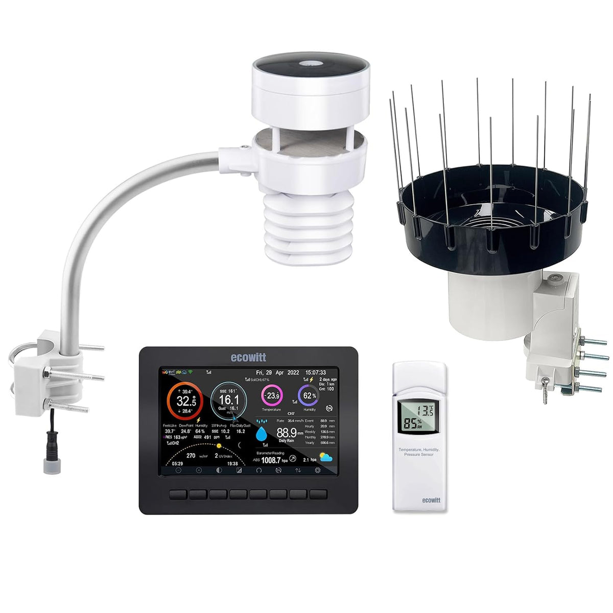 ECOWITT ECOWITT, 7 pouces, Noir, HP2553H Station météo Wifi 7 en 1 avec écran couleur TFT