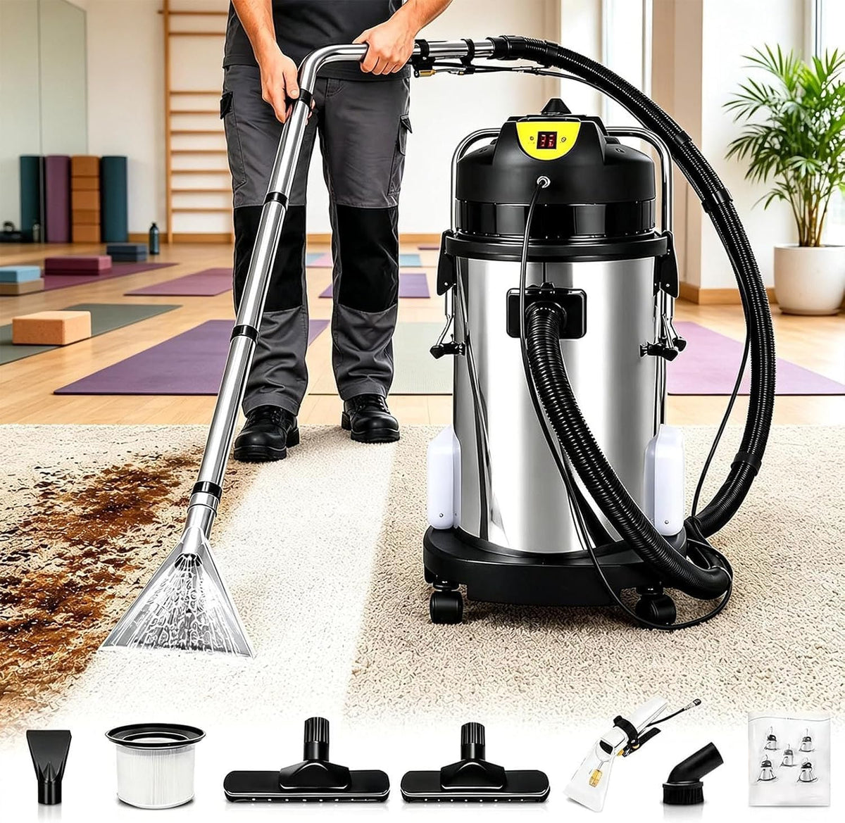 WEIZIIA aspirateur eau et poussière, 220–240 V, 20 L, 1034 W, Noir, Nettoyeur Injecteur Extracteur 3-en-1, et 230 mbar pour Pulvériser