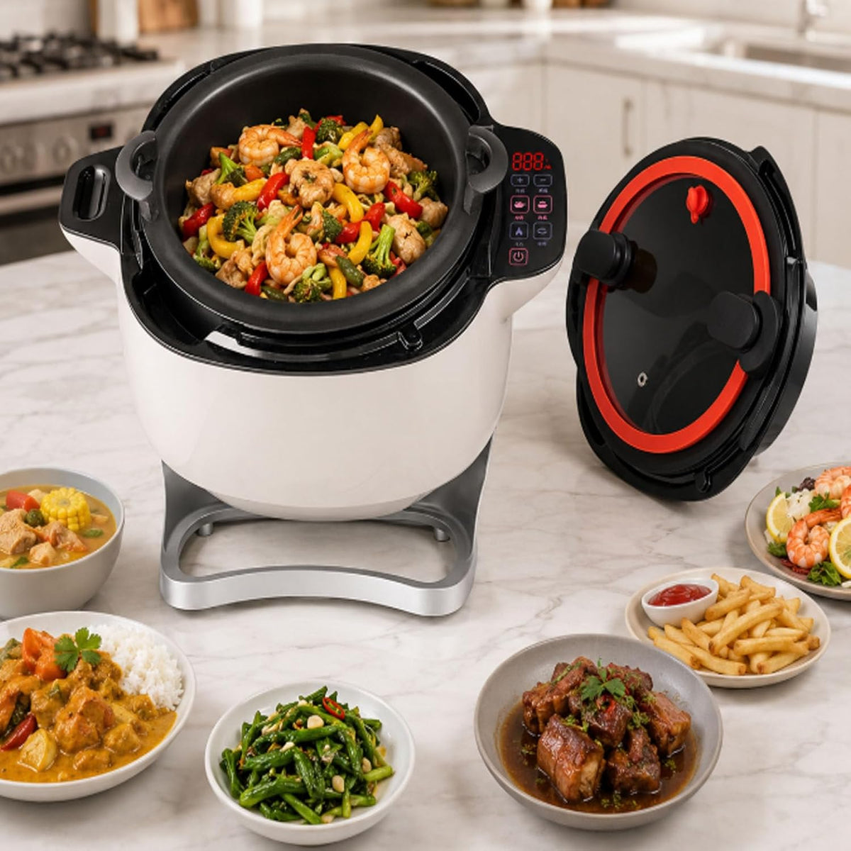BOOZXCV Robots, 2000 W, 6 L, Noir, Robot culinaire Professionnel, Appareil de Cuisson Automatique, Wok Automatique