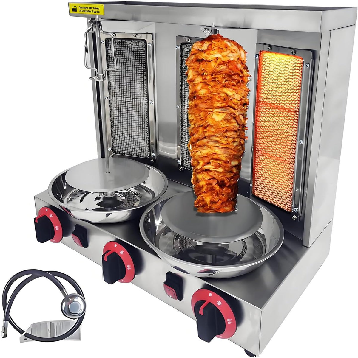 COAKUE rôtissoire, 13,6 kg, Noir, Machine à shawarma à gaz Verticale à Poulet, Gril Rotatif de comptoir, 3 brûleurs