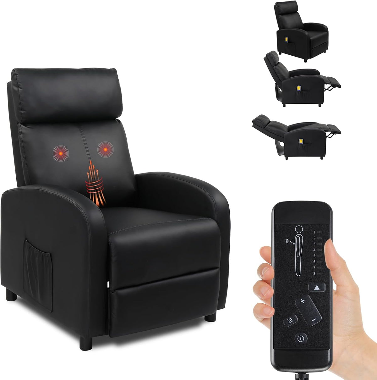 LEADZM Fauteuils relaxants, Gris, Fauteuil Inclinable avec Massage Électrique, Chauffage