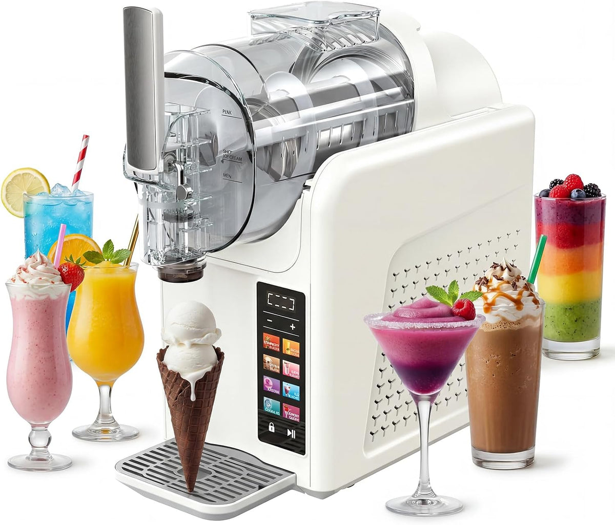 serebrant machine à glaçons, 2 L, Blanc, Slush Machine Machine à Slush, machine à granité avec écran LED, smoothies