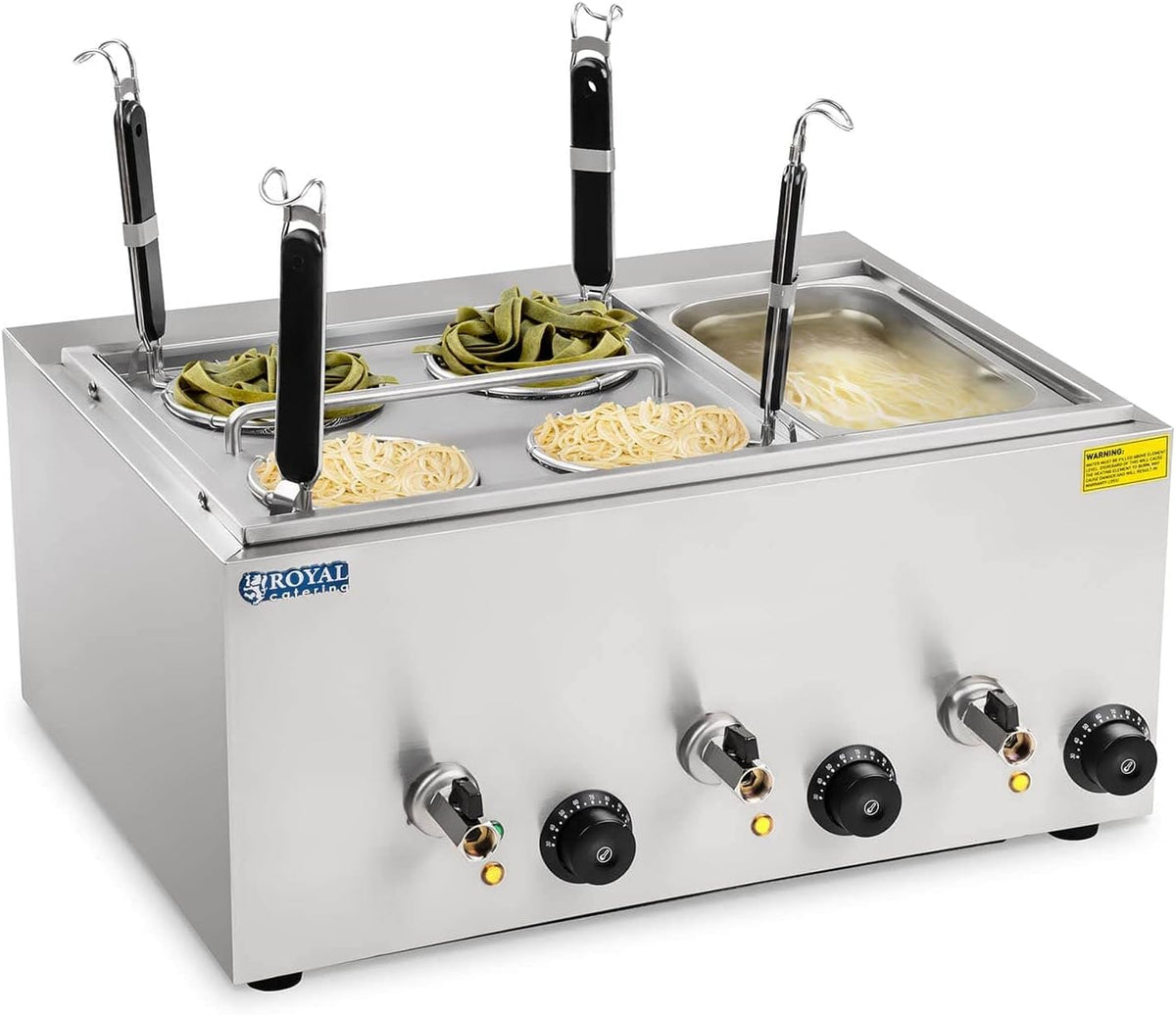 Royal Catering Cuiseurs à pâtes, 3x1.000, 50,7x60,5x50 cm, 4 L, 14 cm, Noir, Cuiseur à pâtes 4 paniers Bac GN 1/3 RCNK-4-GN ( W