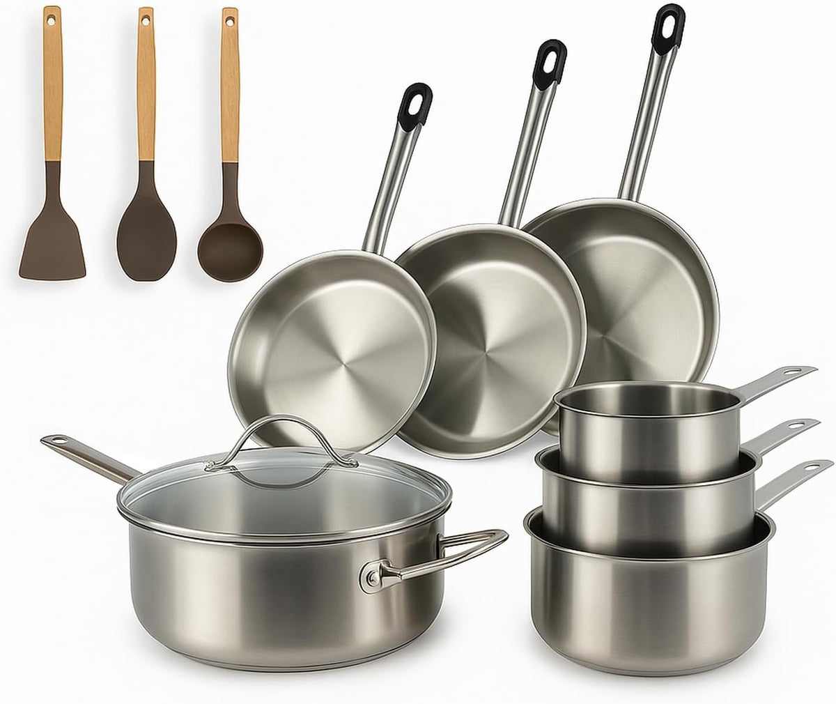 MENASTYL batterie de cuisine, Argenté, - inox 10 pièces tous feux dont induction - Casseroles