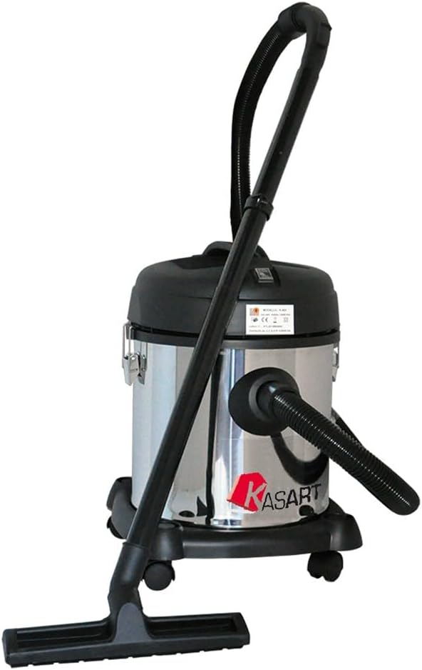 La zappa aspirateur eau et poussière, 20 Litres, 1200 W, Argenté, Bidon Kasart Aspirateur Aspire Liquides et Solides en Acier Inoxydable