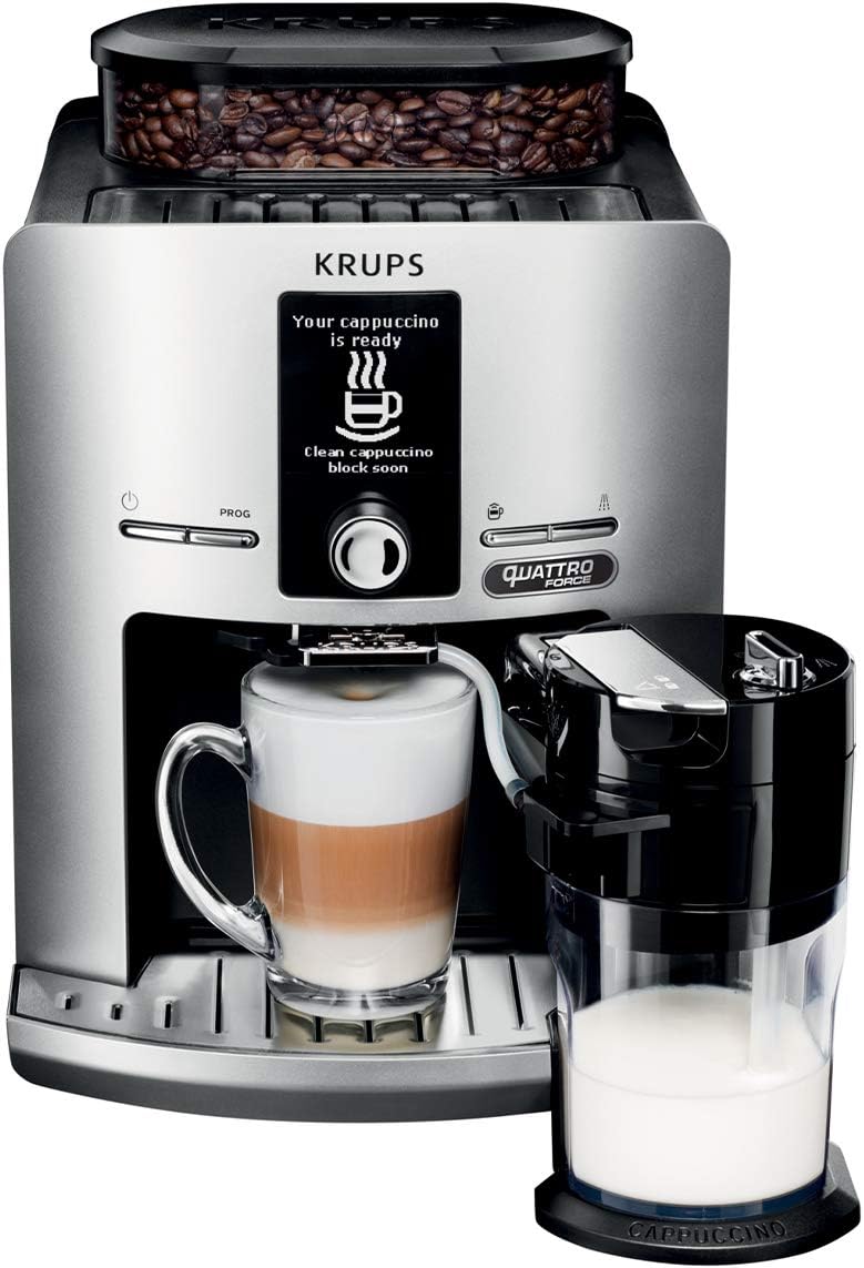 KRUPS machine à café, 1,7 L, 1450 W, Argenté, Espresseria Latt, Réservoir, Cafetière à grain en acier, Cappuccino One-touch