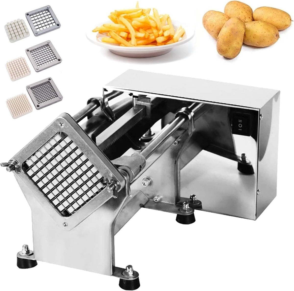 ZIJINGY Coupe-frites, 60 W, 13 mm, 300 kg, acier inoxydable, Argenté, électrique avec lame de 6/9/, commercial robuste de 200 à /h