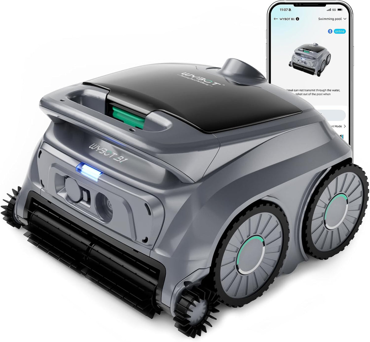 WYBOT Systèmes de nettoyage automatique, Gris, (2026 Upgrade) B1 Robot Piscine sans Fil pour Fond et Parois