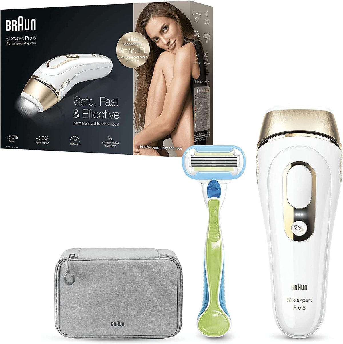 Braun épilateur à lumière pulsée, Marron/Blanc/Doré, Silk·expert Pro 5, Blanc/Doré