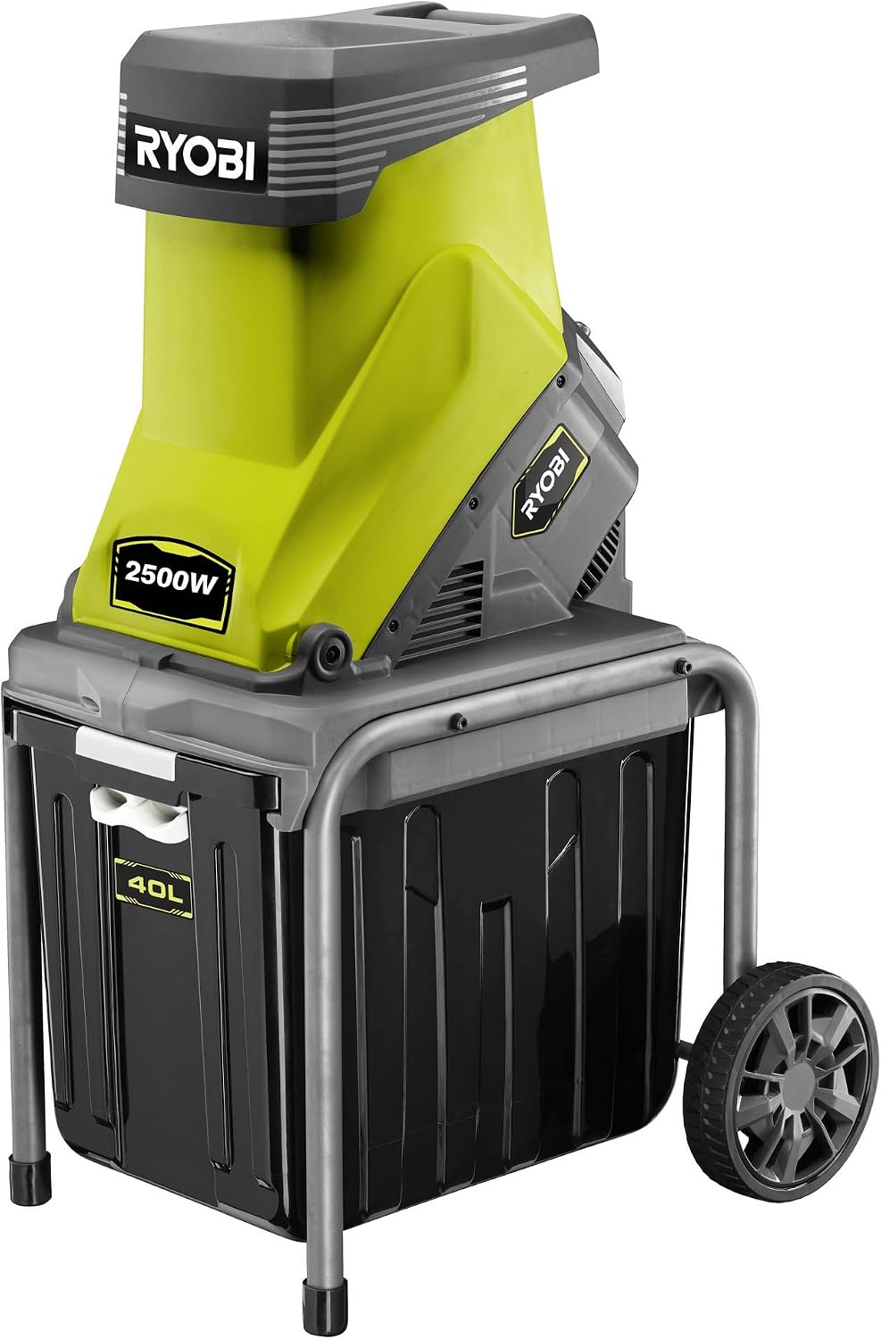 RYOBI broyeur, 2500 W, 40 L, Noir, - de Végétaux RSH2545B, Système à Couteaux, Roues de Transport, Idéal Branches