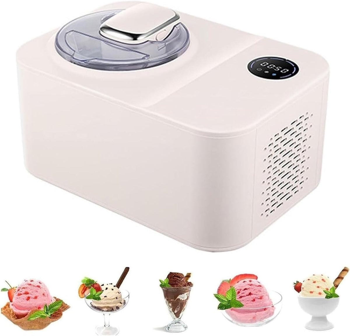 YOIUTRGDK sorbetière, 1,2 L, Argenté, Automatique avec compresseur, Machine à Glace Maison en Acier Inoxydable de Grande capacité