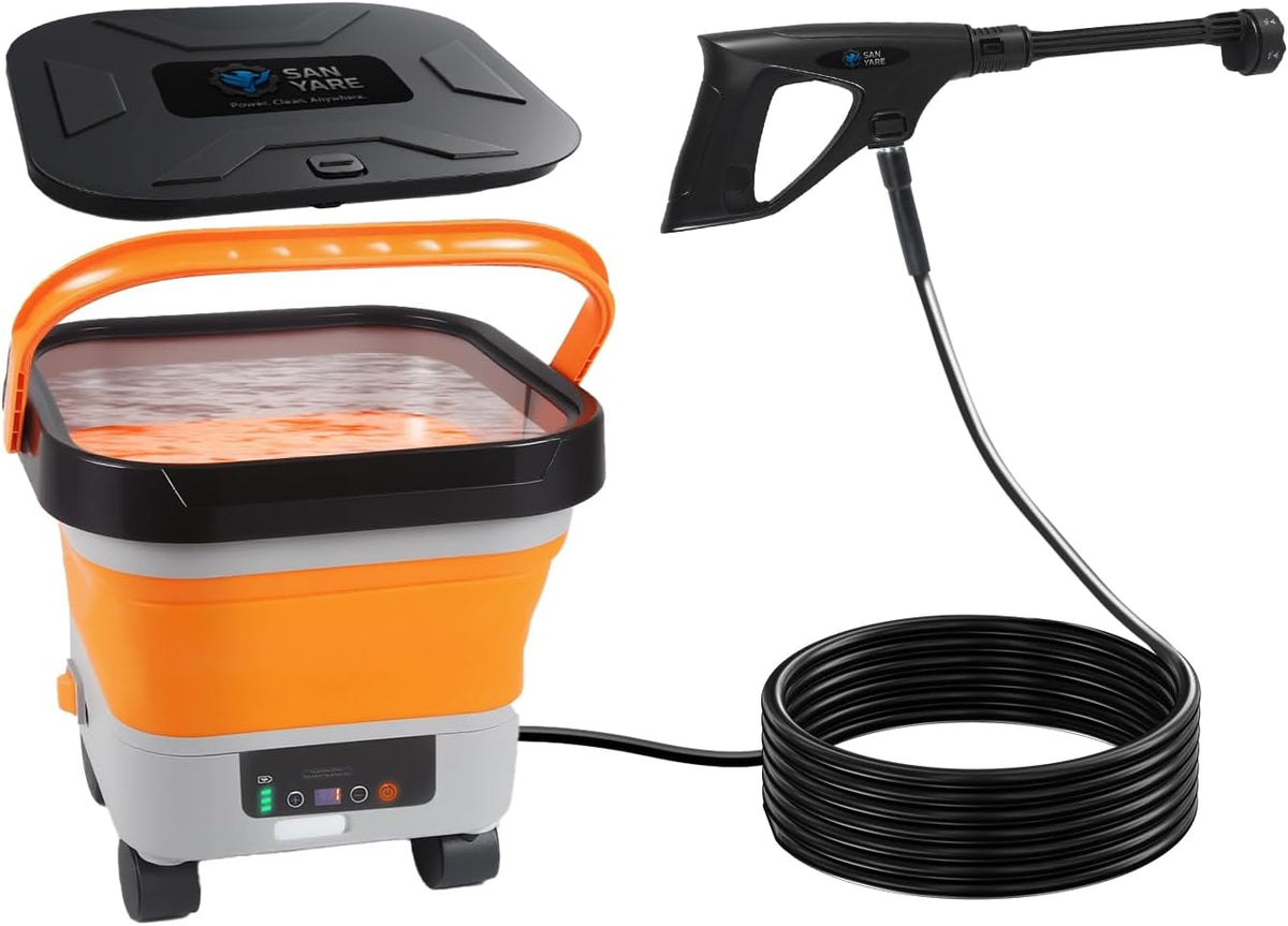 San Yare nettoyeur haute pression, 10 litres, 4 Ah, 5 m, Noir, sans fil Sanyare avec réservoir pliable de et batterie