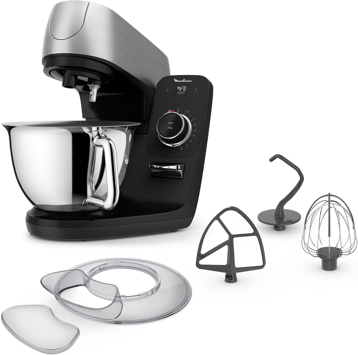 Moulinex robot de cuisine, 5.5 L, Argenté, - Robot Pâtissier Coach - 8 programmes - Bol - Inox