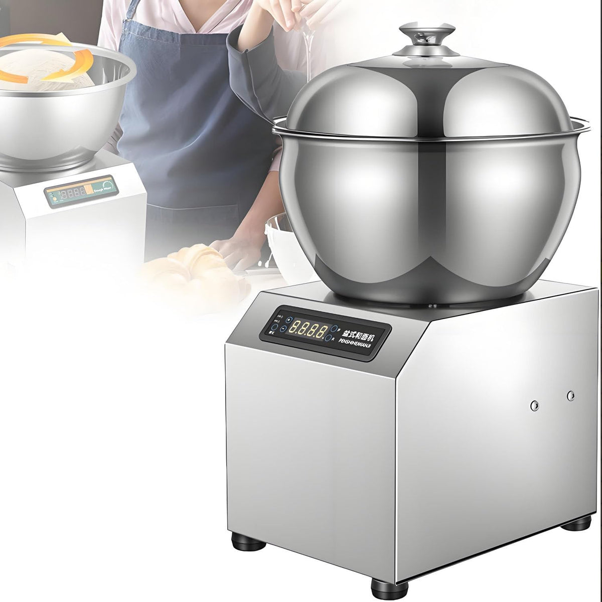 ByBoDi Robots multifonctions, 2200 W, 110 V/220 V, 200 W, 400 TR/Min, 8KG, Argenté, Pétrin électrique Professionnel 2 avec minuterie