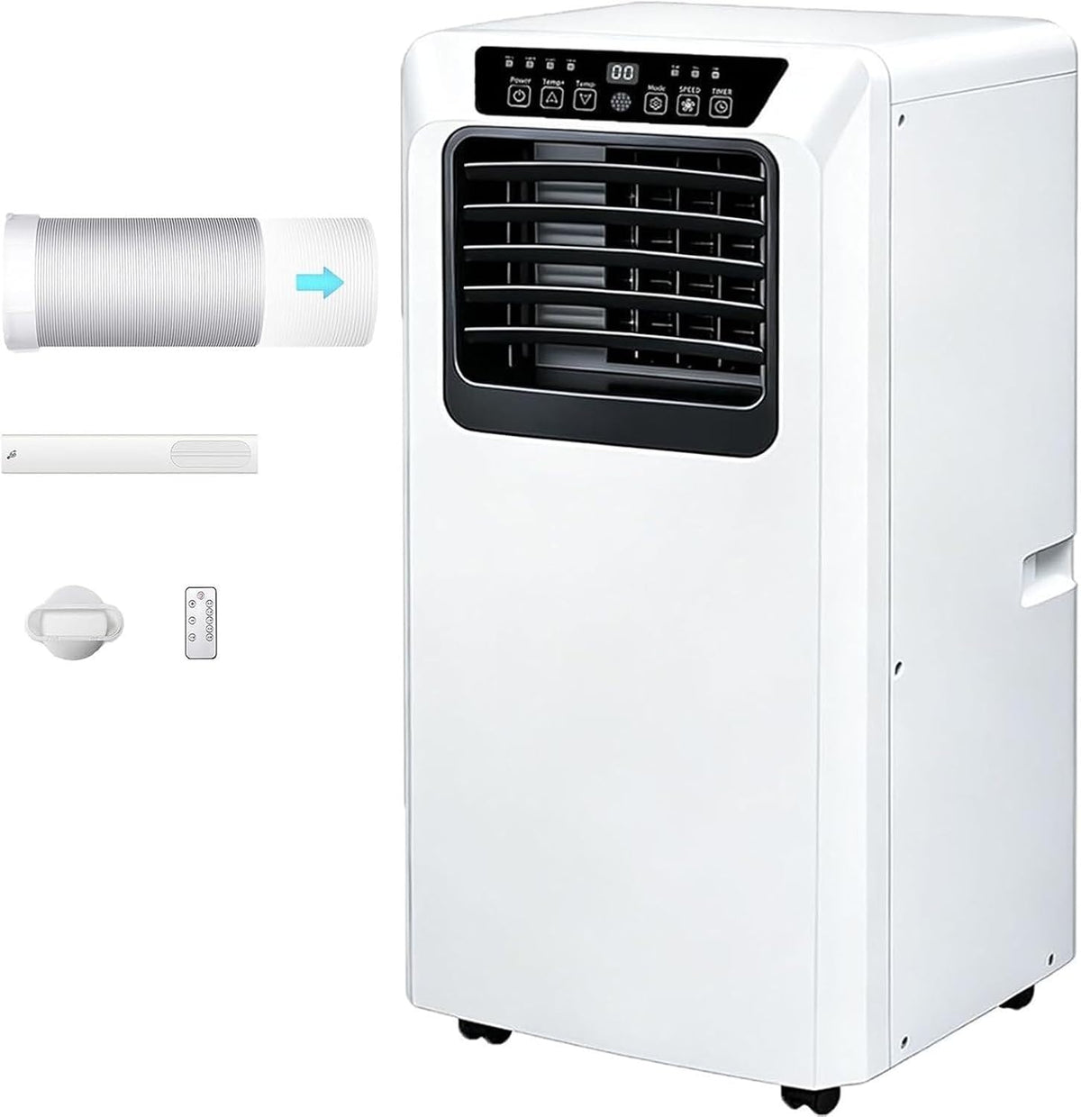 climatiseur portable LONGCAO, 7000 BTU, Blanc, 3-en-1 Monobloc sur roulettes avec Télécommande LED et Minuterie