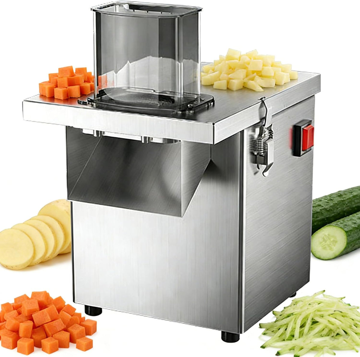 Trancheuse trancheuse électrique, 23 x 28 x 36 cm., acier inoxydable., argenté., électrique professionnelle 3 en 1 pour légumes
