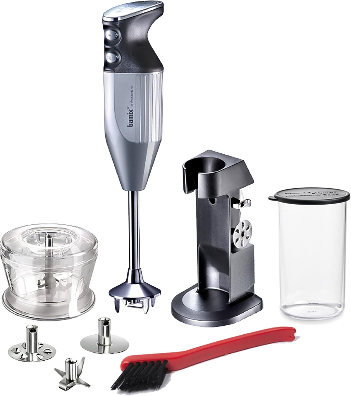 bamix blender, 200 W, Argenté, Set mixeur plongeant M200 Chef's favorite avec support, récipient, 3 embouts