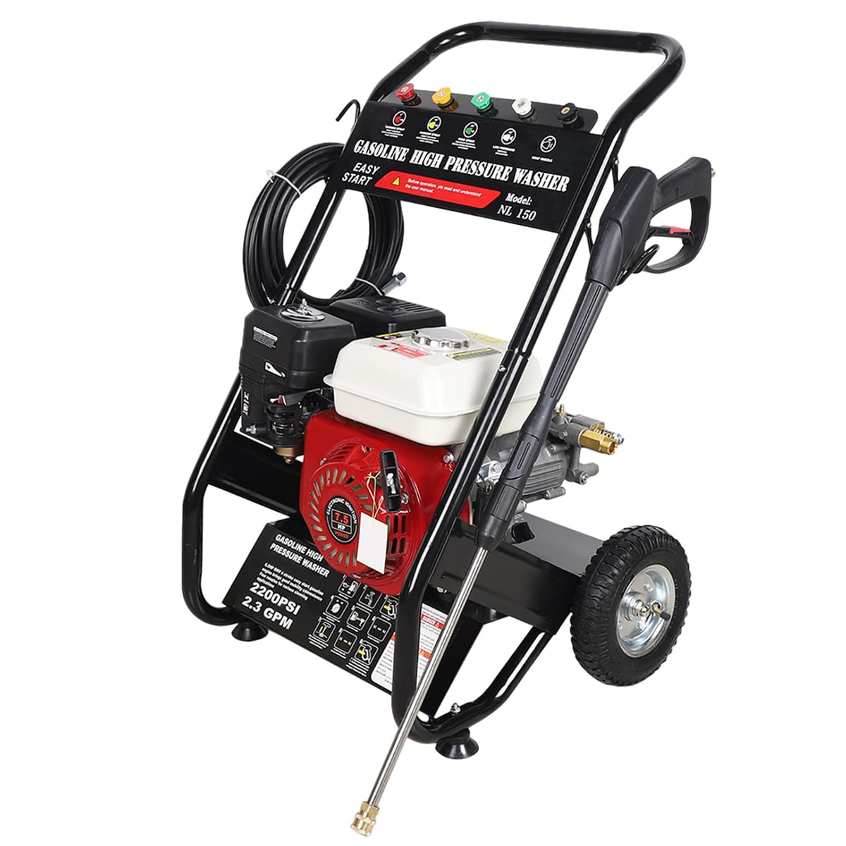 Susoso nettoyeur haute pression, NL 150., 56 x 50 x 81 cm., 7 HP., fer, caoutchouc, PVC., noir, rouge., professionnel à essence 4 temps 7