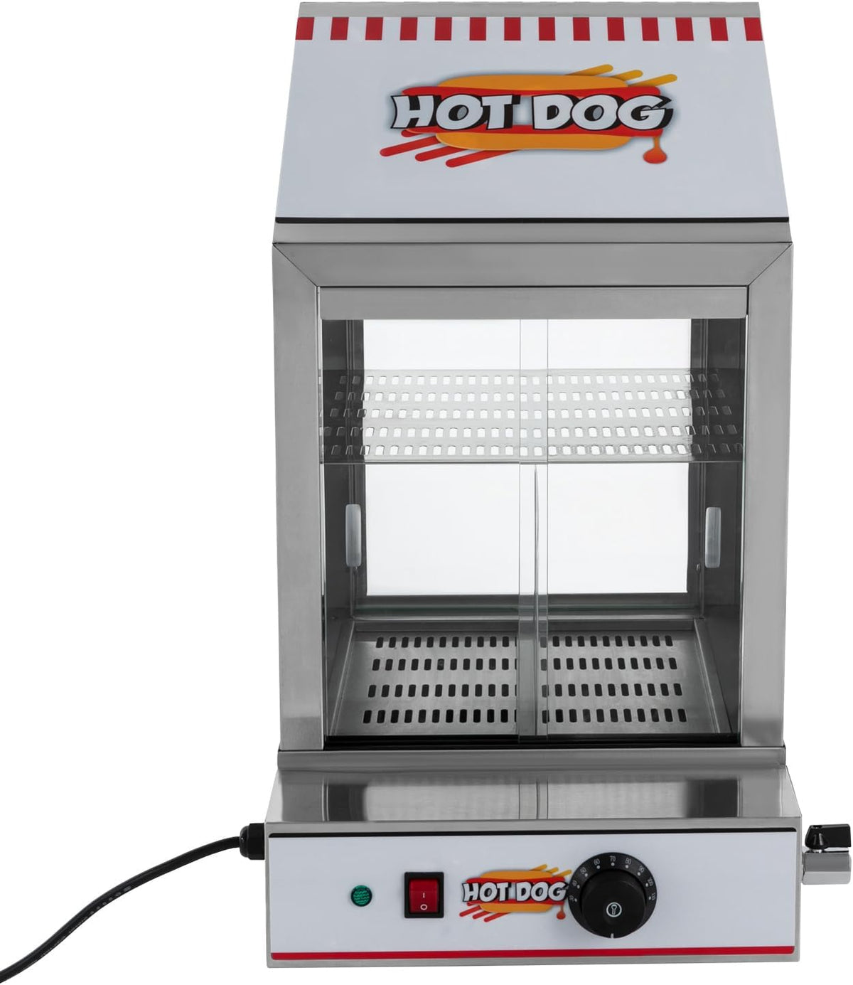 Wulimasun Appareils à hot dog, 40 L/42.27qt, 1200 W, 220 V, Acier inoxydable 201, verre trempé, argent, Machine a Hot Dog