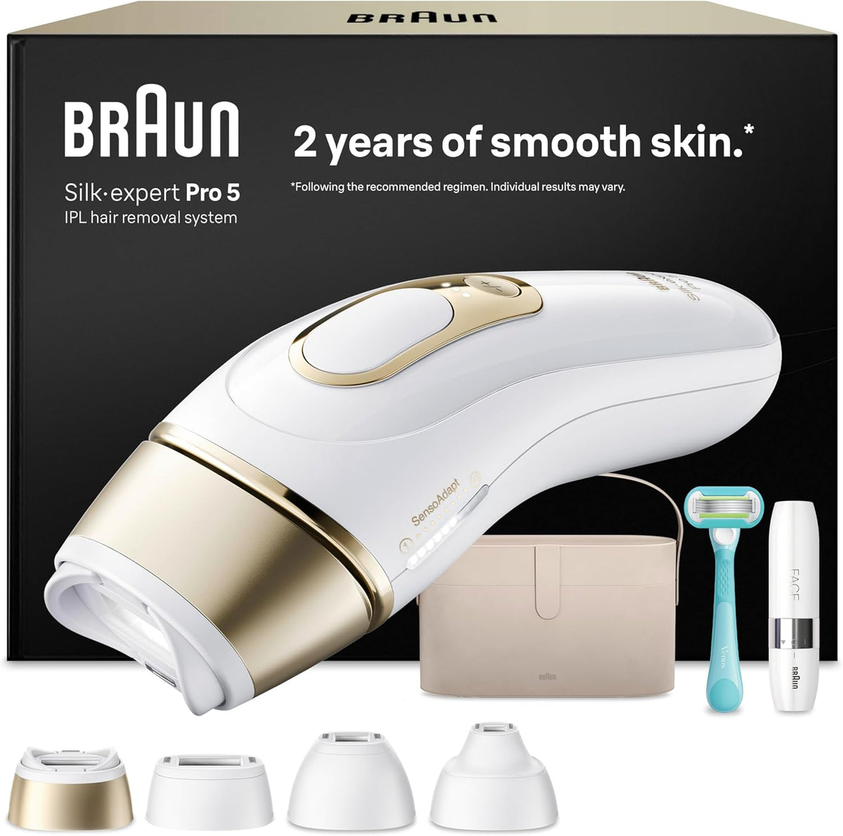 Braun épilateur à lumière pulsée, Marron/Blanc, Epilateur Lumiere Pulsee Silk·expert Pro 5 PL5442, Blanc et Or