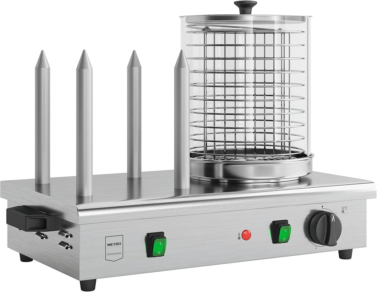 METRO Professional Appareils à hot dog, 550 W, Argenté, Machine à hot dog avec 4 barres à pain GHM2001, acier inoxydable