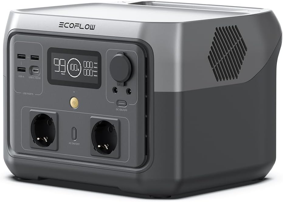EF ECOFLOW groupe électrogène, 512 Wh, 1000 W, Gris, Station électrique portable ECOFLOW RIVER 2 MAX, Batterie LiFeP04