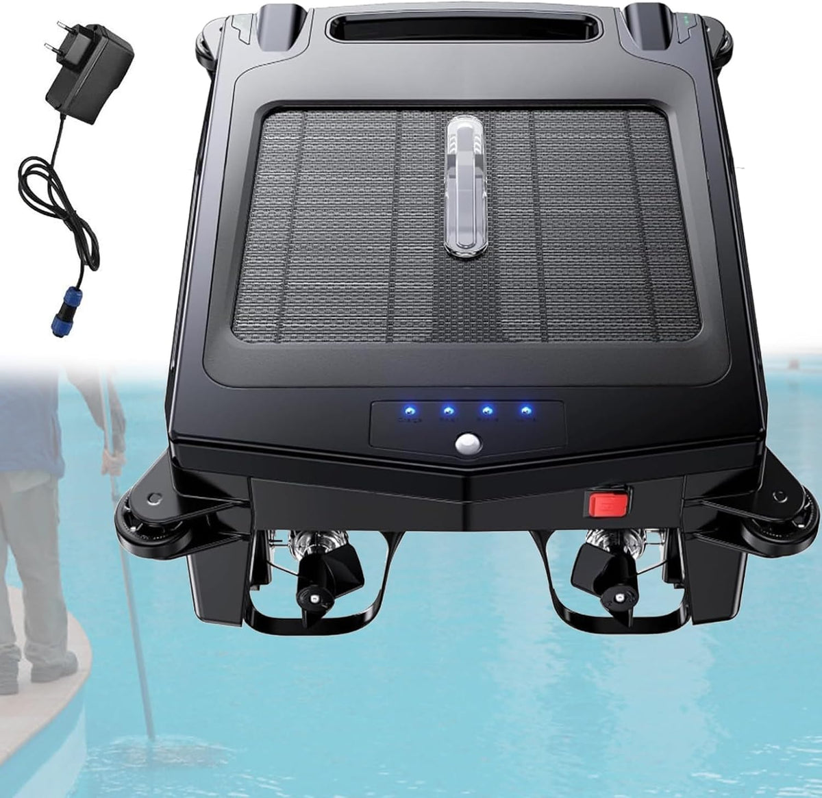 Robot Systèmes de nettoyage automatique, Noir, nettoyeur de piscine sans fil, Écumoire à énergie solaire avec double vitesse