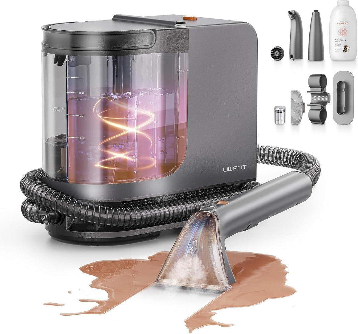 uwant canapé, 18 kpa, Noir, B400 Nettoyeur vapeur pour tapis, aspirateur humide, nettoyeur de tapis pour taches et saletés quotidiennes