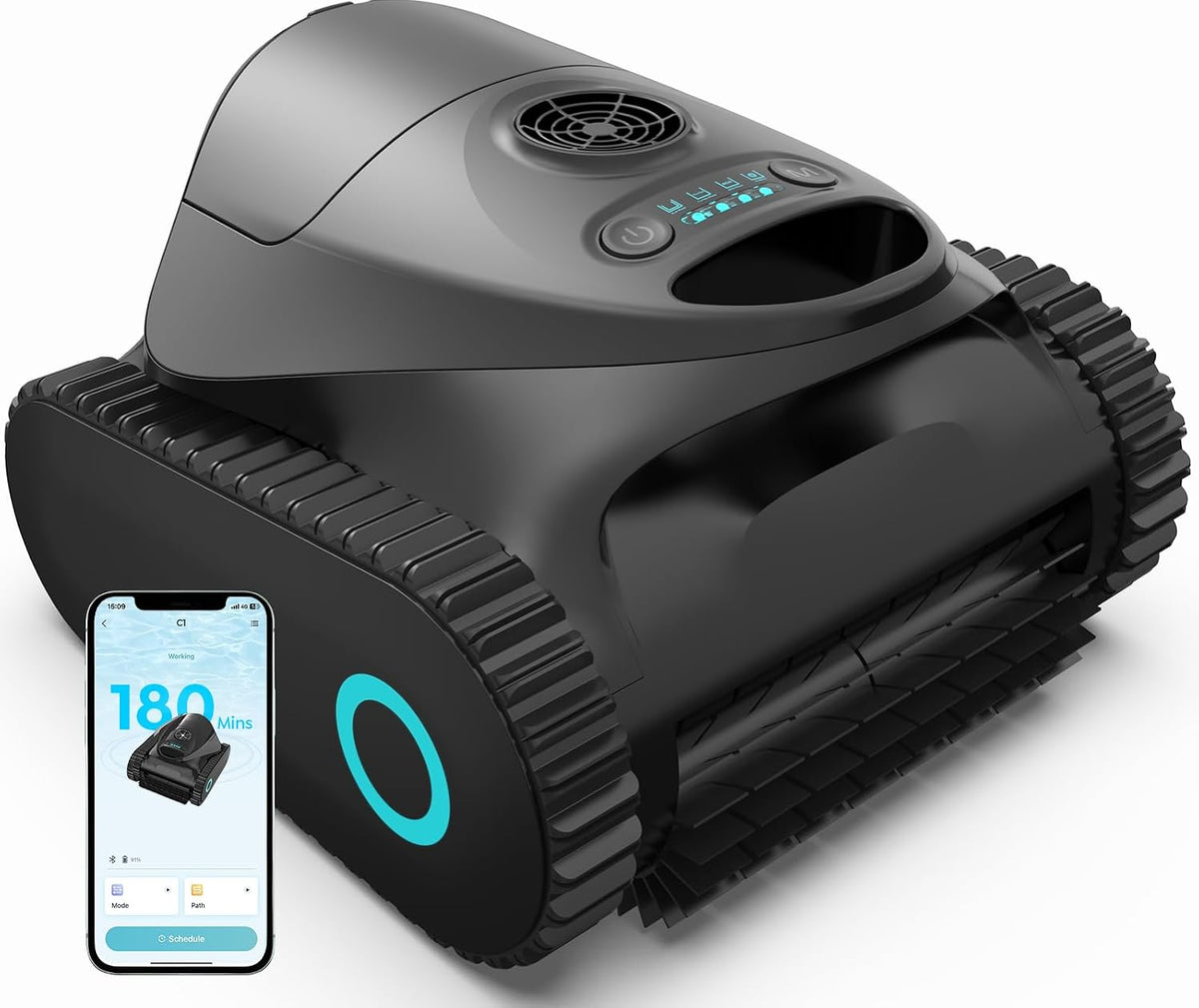 BRINBO Systèmes de nettoyage automatique, 150 m, Noir, C1 Robot de Piscine Fond et Parois, Ligne d'eau, Double Filtre