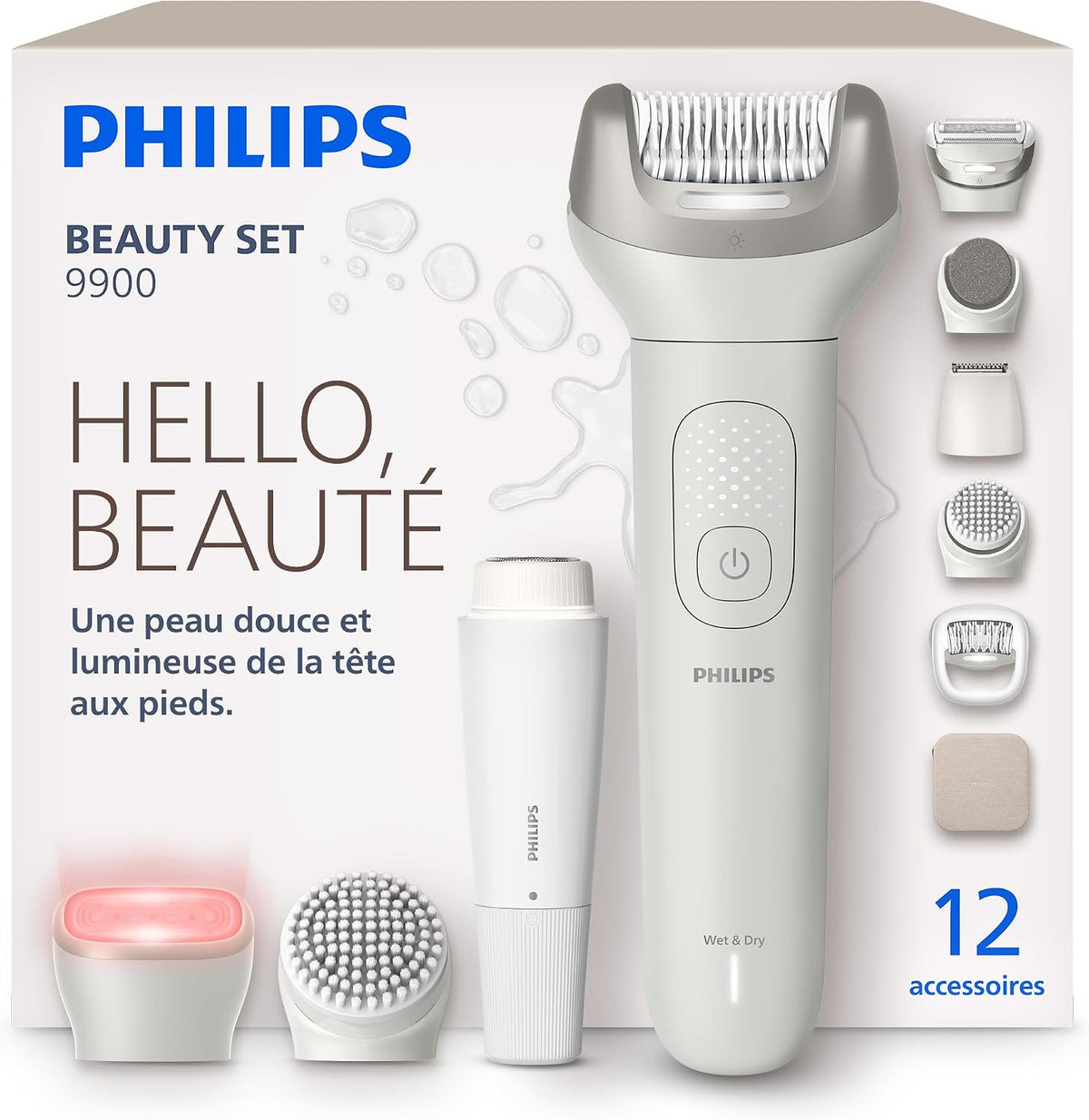PHILIPS épilateur électrique, Noir, Beauty Set, ensemble tout-en-un corps, maillot et pieds, utilisation sans fil sur peau sèche ou humide