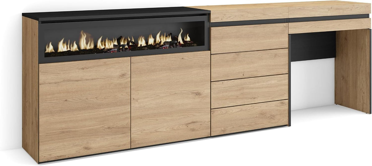 Skraut Home cheminée électrique, 102 cm., 34 W., 227x75x35 cm, Marron, Meuble de Rangement, Chambre à Coucher