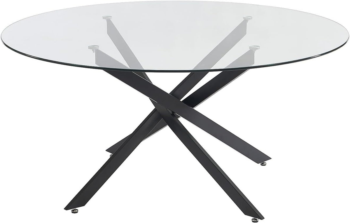 Vente- table à manger, Noir/Transparent, - Ronde 6 Personnes en Verre trempé et métal Noir - Transparent - Cosima