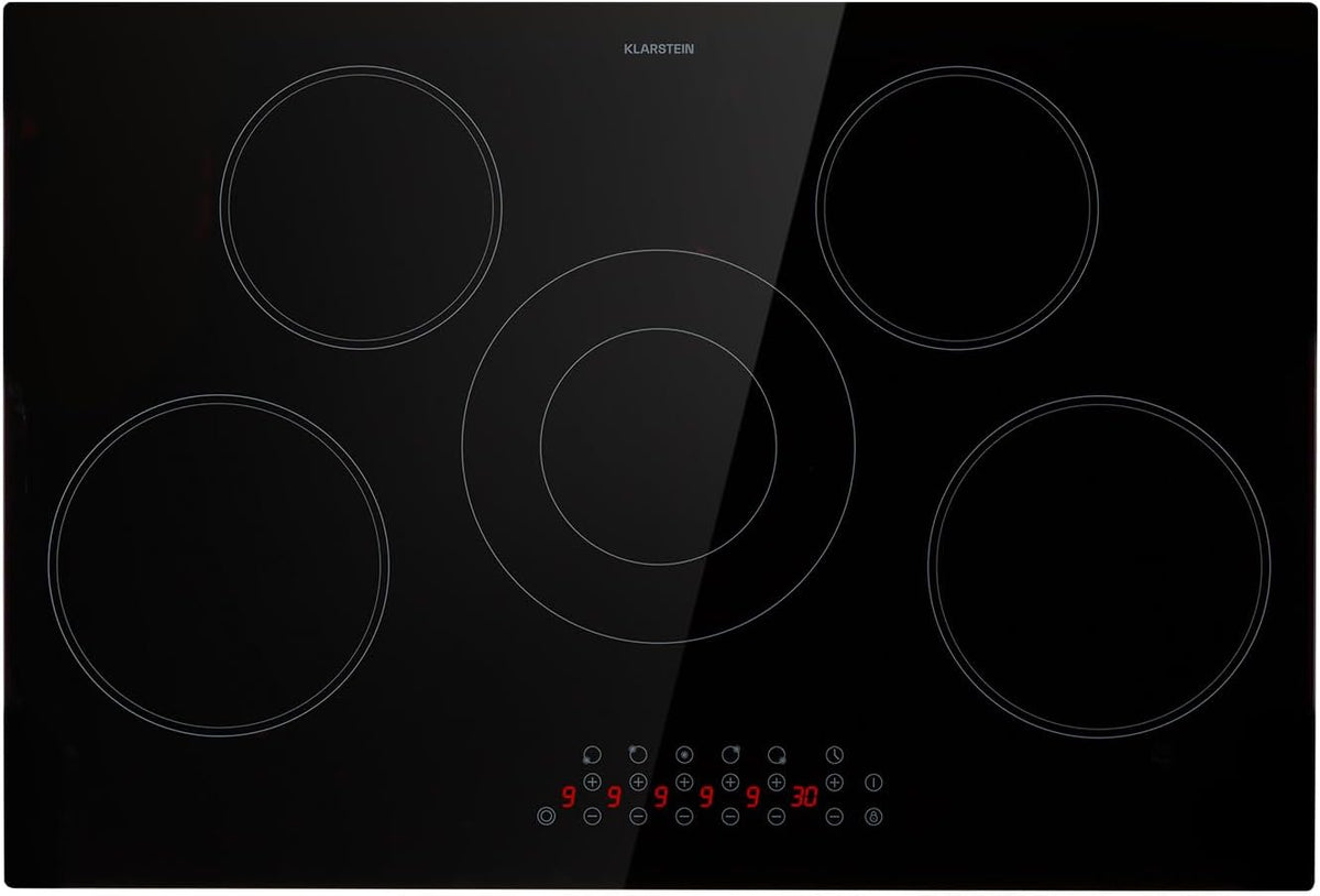 table de cuisson KLARSTEIN, 770 x 520 x 4 mm (LxHxP), 8200 W, 80 cm, Noir, Plaque vitrocéramique, cuisinière 5 feux