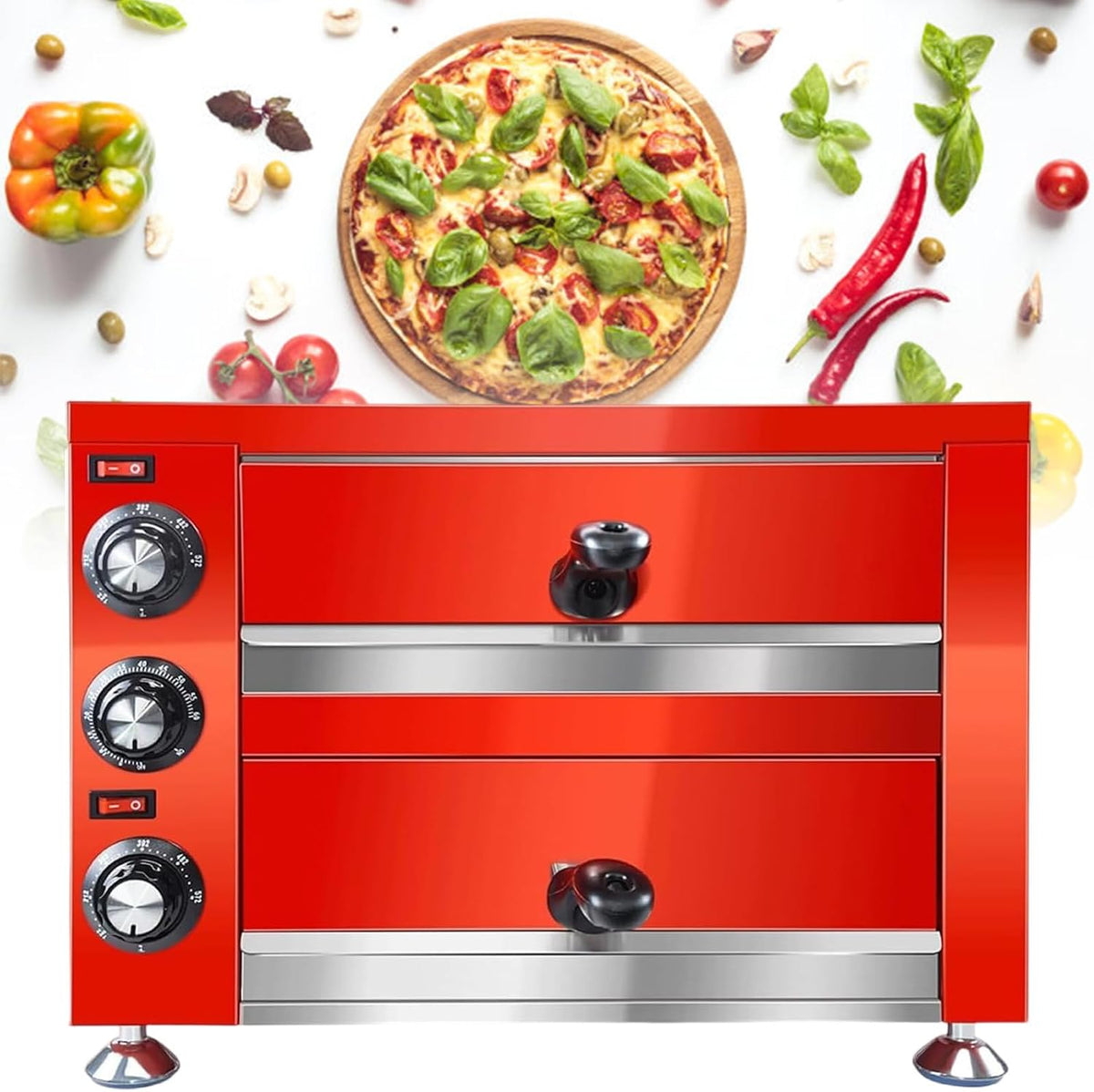 XEEAOFE four à pizza, 1100 W, 110 V/220 V, 12 Pouces, 110 V, Noir/Argenté, éLectrique D'IntéRieur à Deux éTages De Pour Restaurant